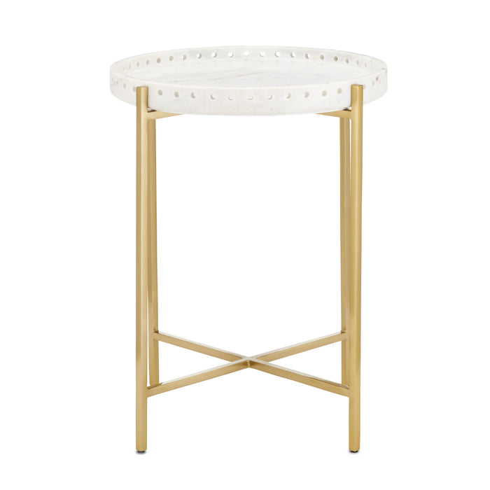 Currey and Company 4000-0146 Accent Table, White/Antique Brass