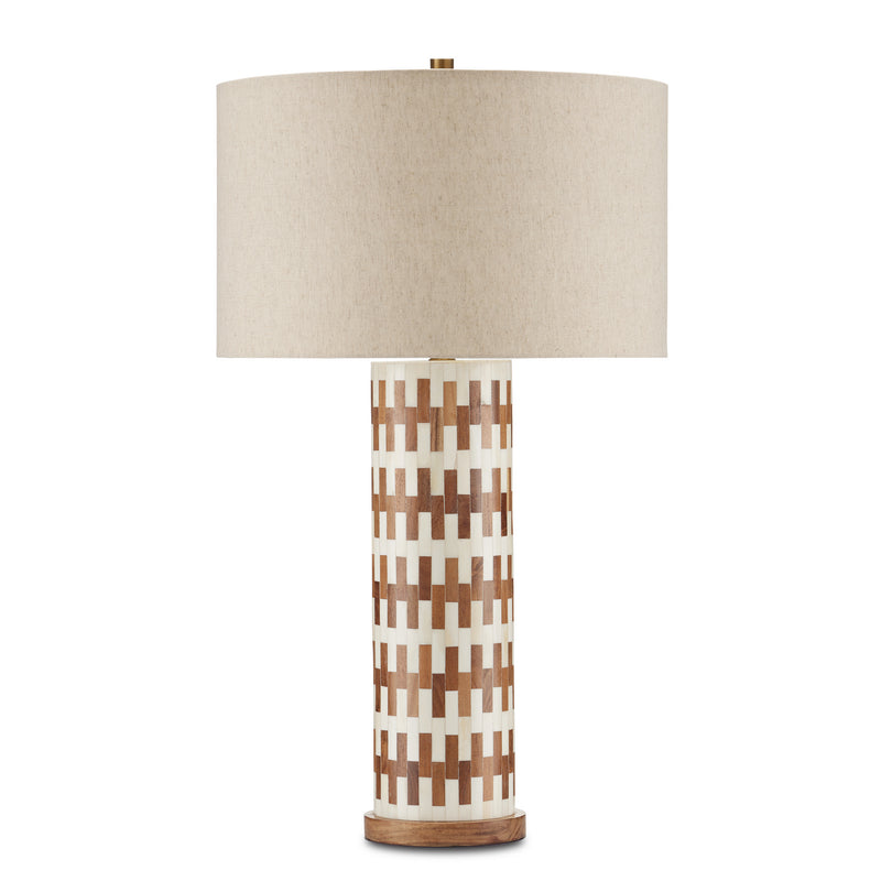Currey and Company 6000-0824 One Light Table Lamp, White/Natural/Antique Brass