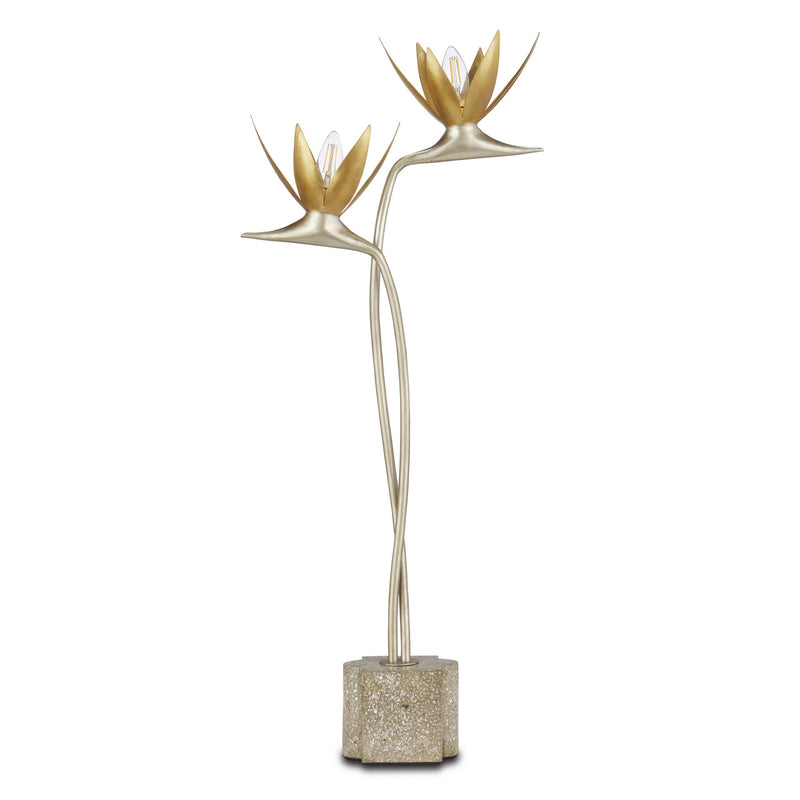Currey and Company 6000-0855 Two Light Table Lamp, Contemporary Silver Leaf/Contemporary Gold Leaf/Abalone Polished Concrete