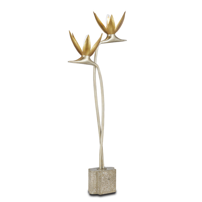 Currey and Company 6000-0855 Two Light Table Lamp, Contemporary Silver Leaf/Contemporary Gold Leaf/Abalone Polished Concrete