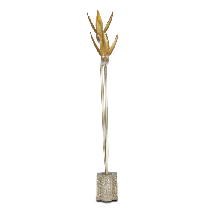 Currey and Company 6000-0855 Two Light Table Lamp, Contemporary Silver Leaf/Contemporary Gold Leaf/Abalone Polished Concrete