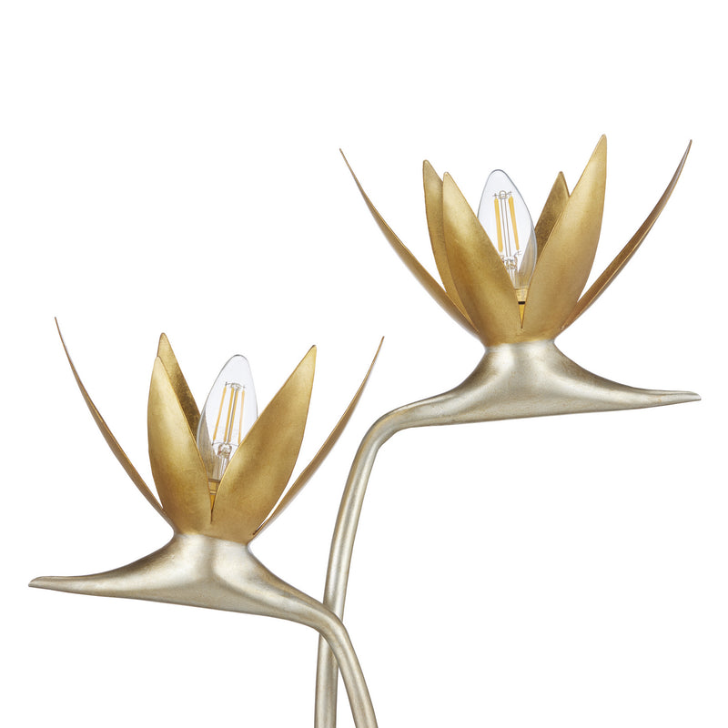 Currey and Company 6000-0855 Two Light Table Lamp, Contemporary Silver Leaf/Contemporary Gold Leaf/Abalone Polished Concrete