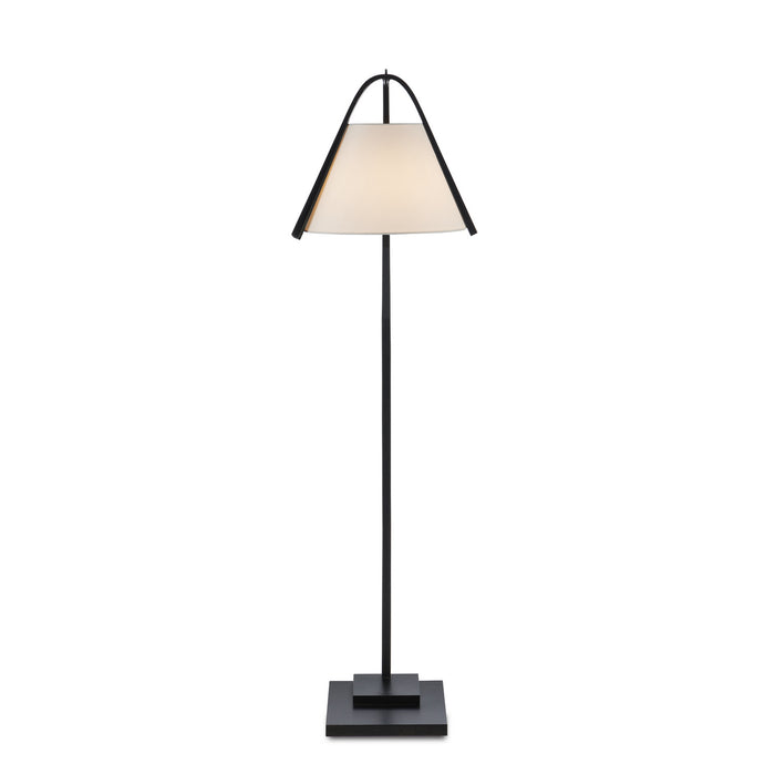 Currey and Company 8000-0122 One Light Floor Lamp, Satin Black/Brushed Brown