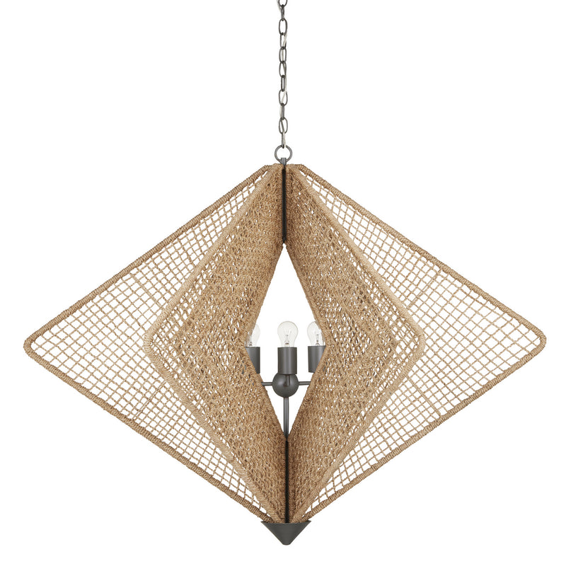 Currey and Company 9000-0965 Three Light Chandelier, Natural Rope/Hiroshi Gray