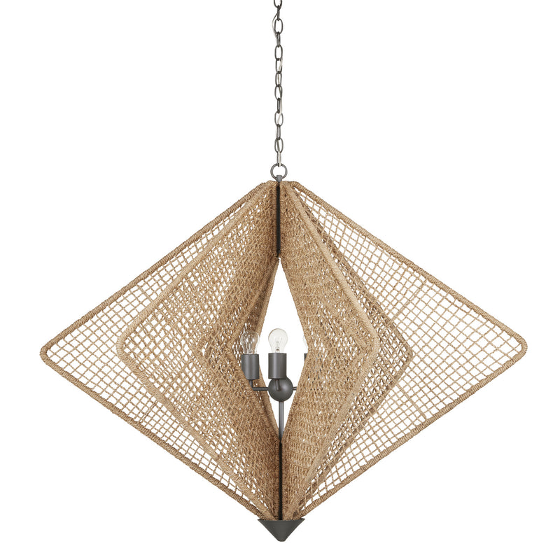 Currey and Company 9000-0965 Three Light Chandelier, Natural Rope/Hiroshi Gray