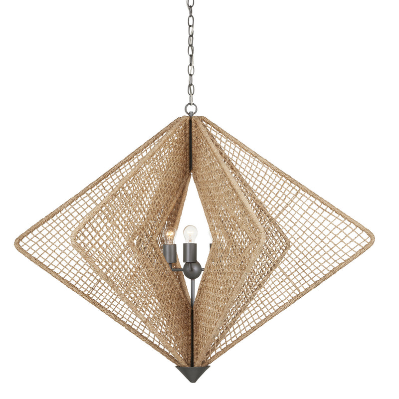 Currey and Company 9000-0965 Three Light Chandelier, Natural Rope/Hiroshi Gray