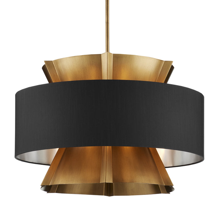 Currey and Company 9000-0970 Six Light Chandelier, Brass/Black