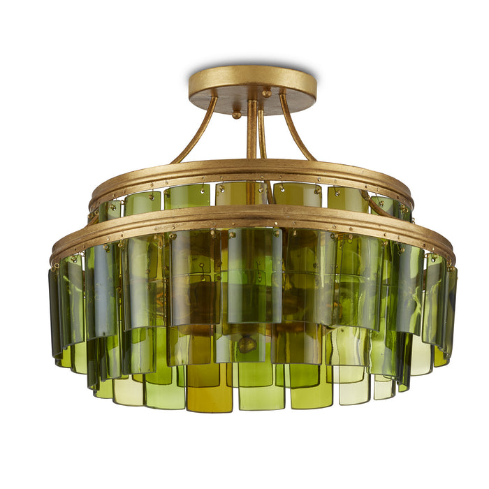 Currey and Company 9000-0984 Three Light Semi-Flush Mount, Contemporary Gold Leaf/Green