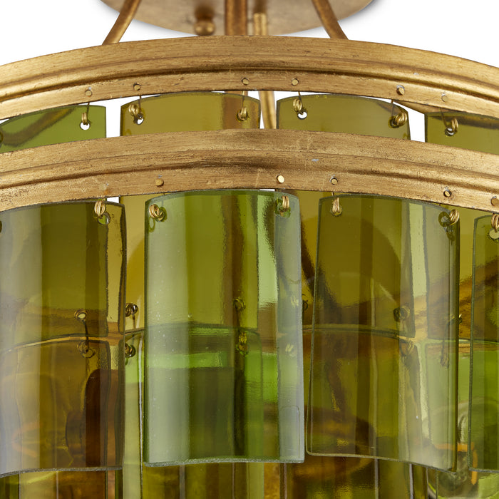 Currey and Company 9000-0984 Three Light Semi-Flush Mount, Contemporary Gold Leaf/Green