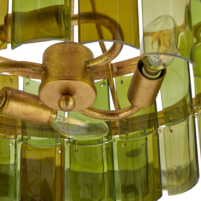 Currey and Company 9000-0984 Three Light Semi-Flush Mount, Contemporary Gold Leaf/Green