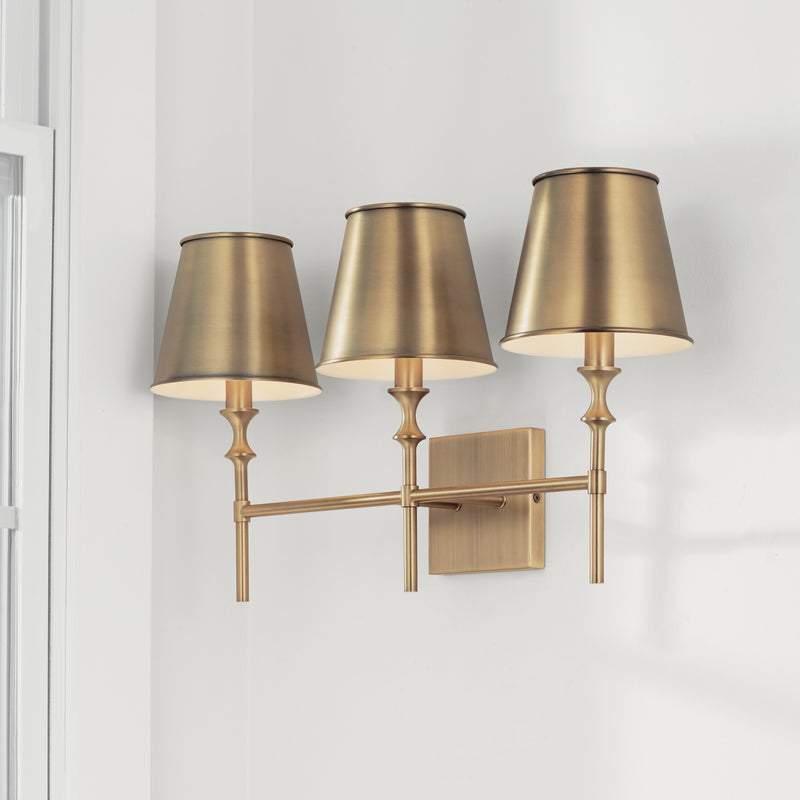 Capital Lighting 149731AD-708 Three Light Vanity, Aged Brass