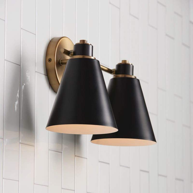 Capital Lighting 150121AB Two Light Vanity, Aged Brass and Black