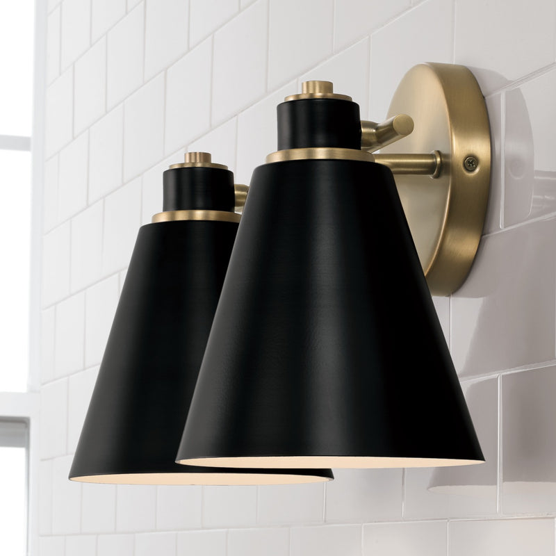 Capital Lighting 150121AB Two Light Vanity, Aged Brass and Black