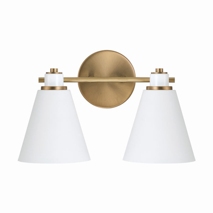 Capital Lighting 150121AW Two Light Vanity, Aged Brass and White
