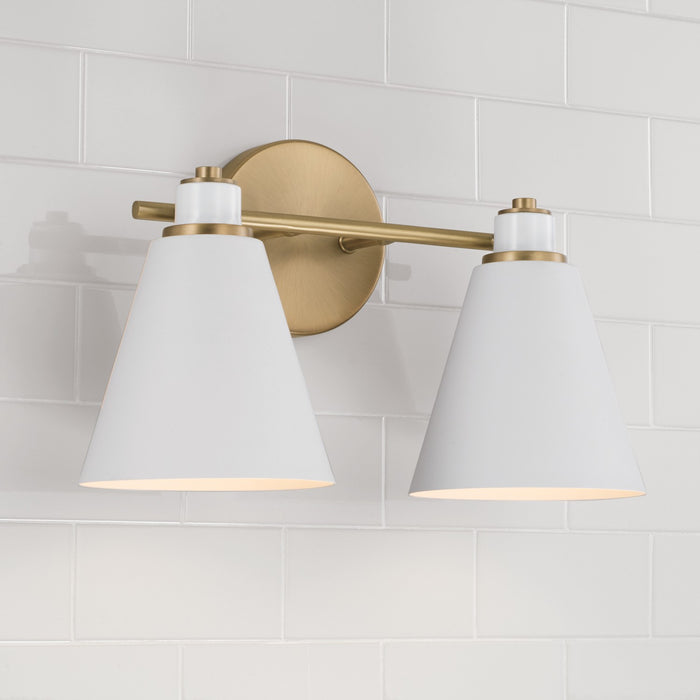 Capital Lighting 150121AW Two Light Vanity, Aged Brass and White