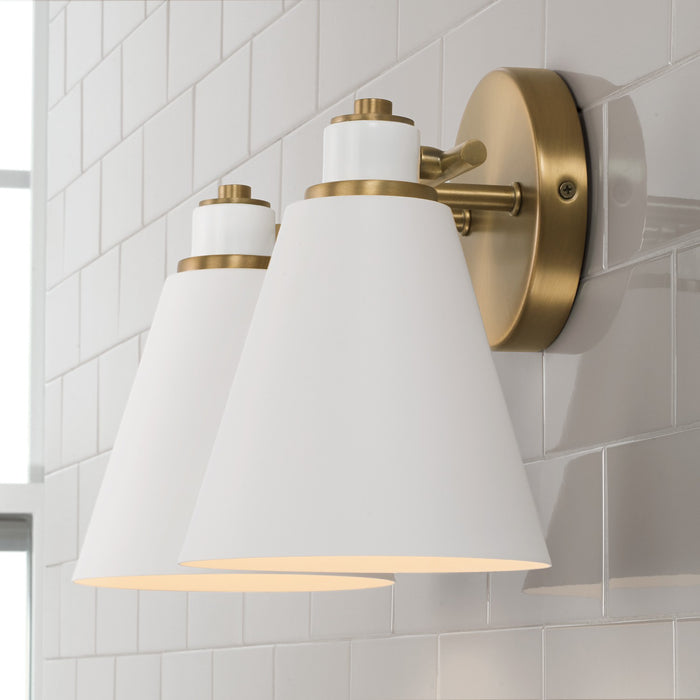 Capital Lighting 150121AW Two Light Vanity, Aged Brass and White