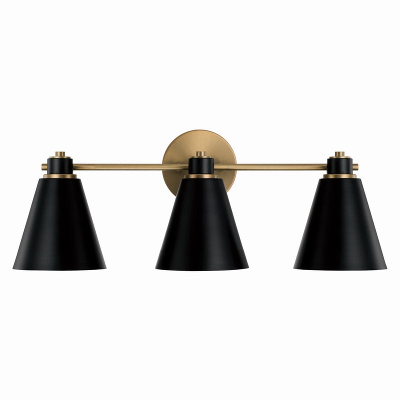 Capital Lighting 150131AB Three Light Vanity, Aged Brass and Black