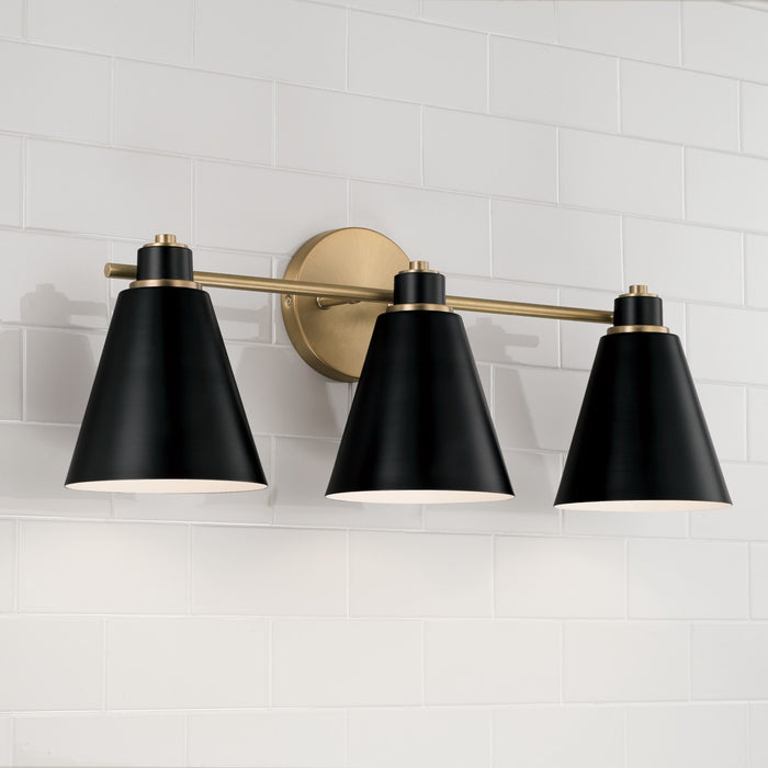 Capital Lighting 150131AB Three Light Vanity, Aged Brass and Black