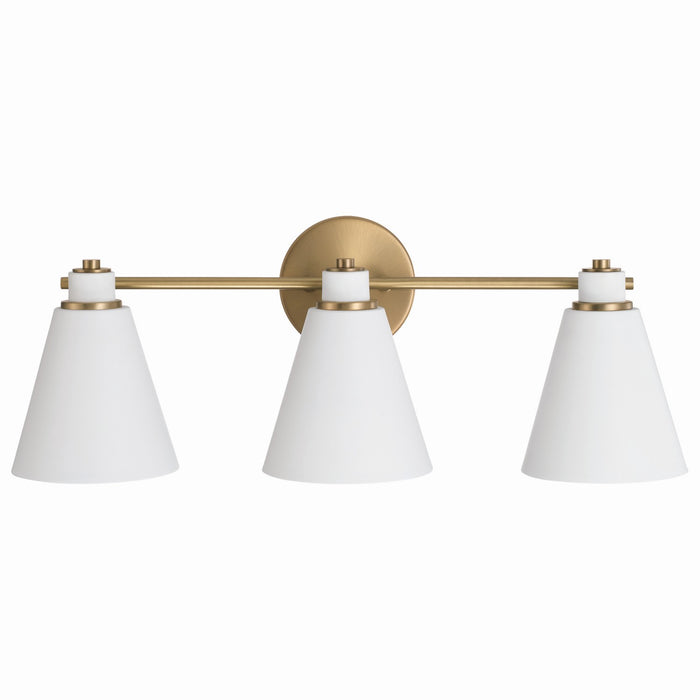 Capital Lighting 150131AW Three Light Vanity, Aged Brass and White