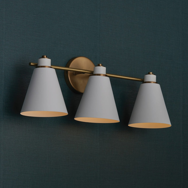 Capital Lighting 150131AW Three Light Vanity, Aged Brass and White