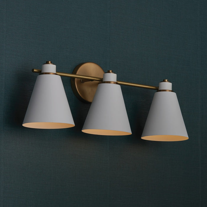 Capital Lighting 150131AW Three Light Vanity, Aged Brass and White