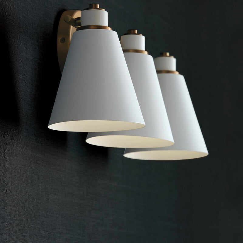 Capital Lighting 150131AW Three Light Vanity, Aged Brass and White