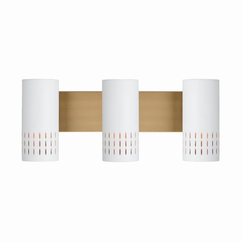 Capital Lighting 150231AW Three Light Vanity, Aged Brass and White