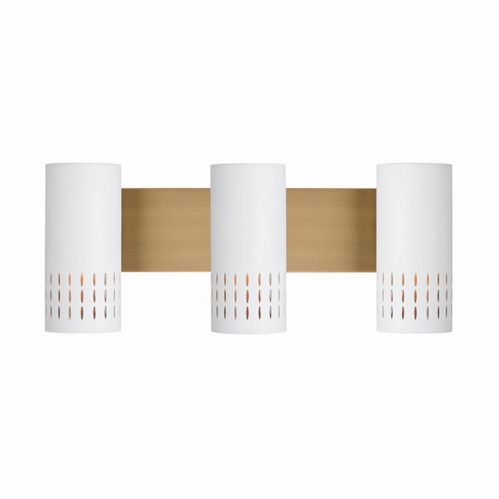 Capital Lighting 150231AW Three Light Vanity, Aged Brass and White