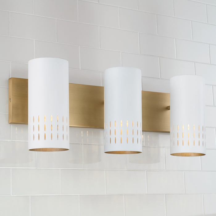 Capital Lighting 150231AW Three Light Vanity, Aged Brass and White