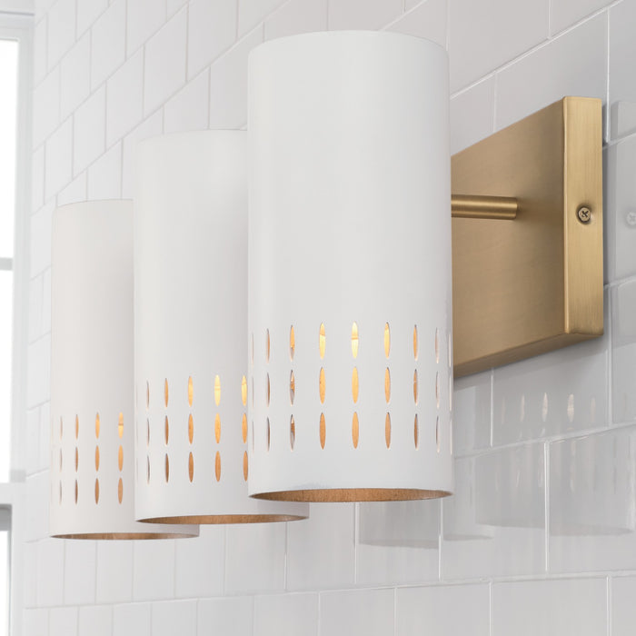 Capital Lighting 150231AW Three Light Vanity, Aged Brass and White