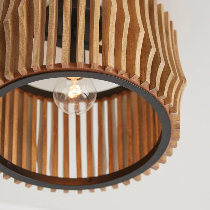 Capital Lighting 244632WK One Light Dual Mount Semi Flush/Pendant, Light Wood and Matte Black