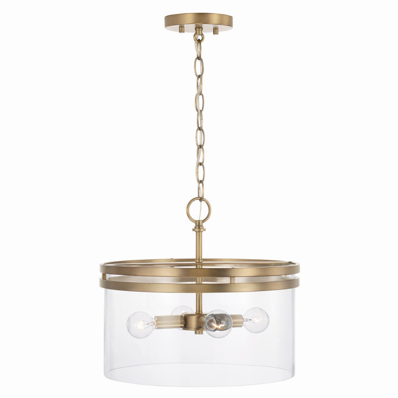 Capital Lighting 248741AD Four Light Dual Mount Semi Flush/Pendant, Aged Brass