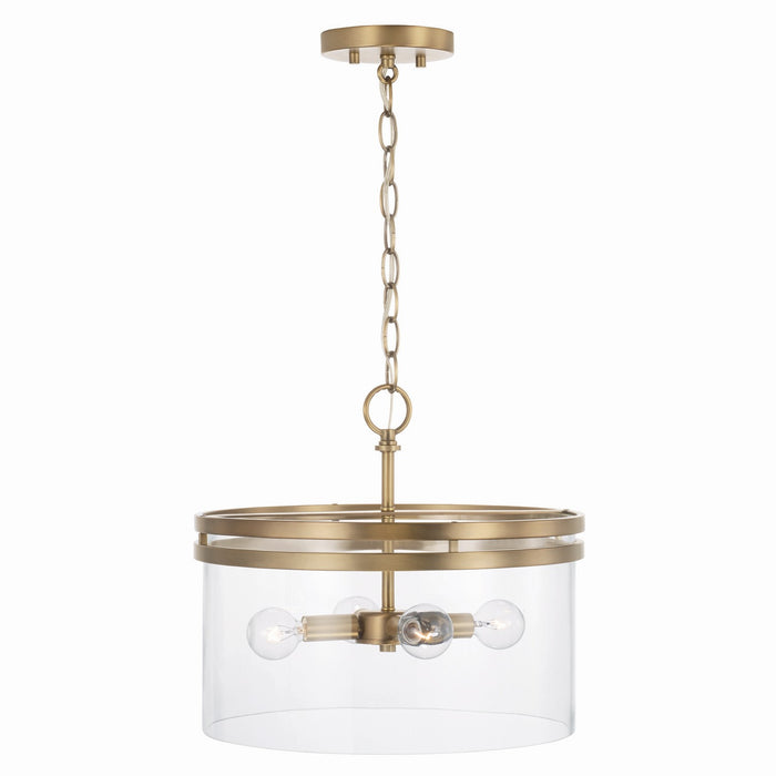 Capital Lighting 248741AD Four Light Dual Mount Semi Flush/Pendant, Aged Brass