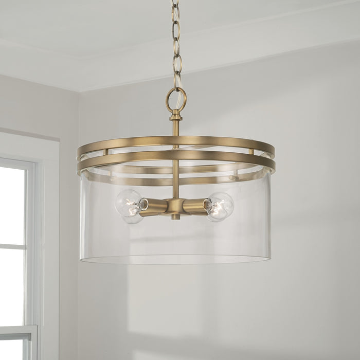 Capital Lighting 248741AD Four Light Dual Mount Semi Flush/Pendant, Aged Brass