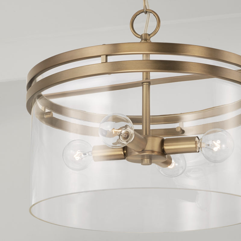 Capital Lighting 248741AD Four Light Dual Mount Semi Flush/Pendant, Aged Brass