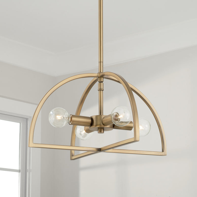 Capital Lighting 248841AD Four Light Dual Mount Semi Flush/Pendant, Aged Brass