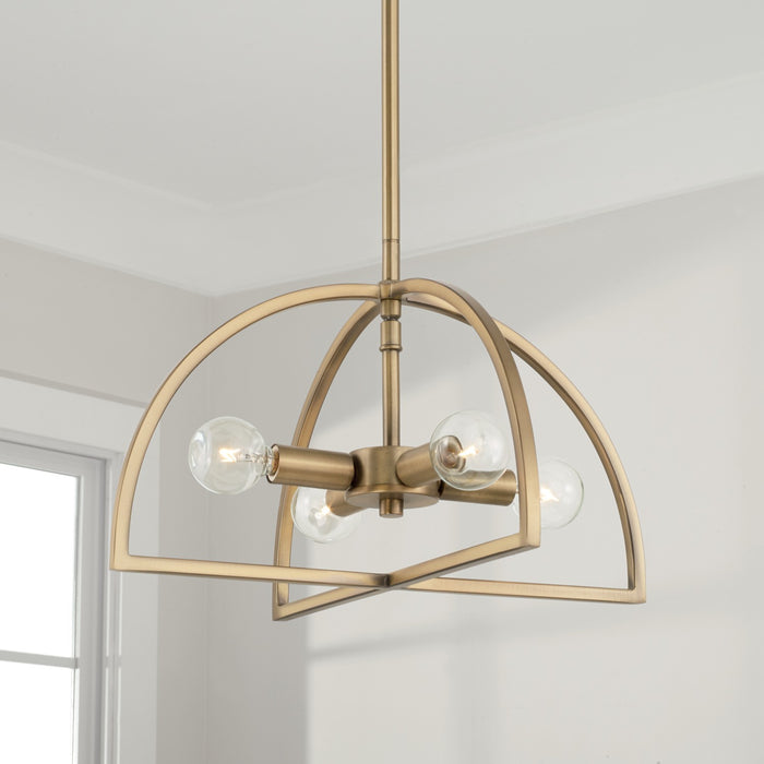 Capital Lighting 248841AD Four Light Dual Mount Semi Flush/Pendant, Aged Brass