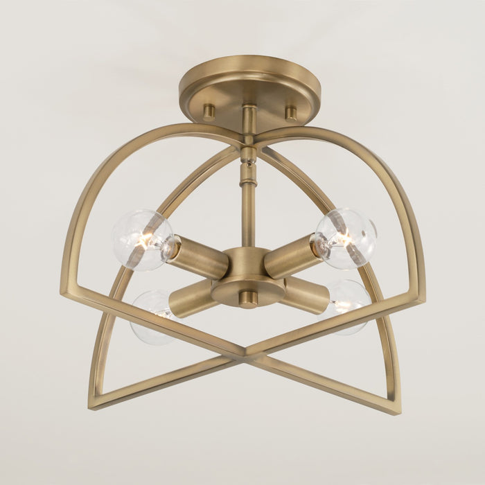 Capital Lighting 248841AD Four Light Dual Mount Semi Flush/Pendant, Aged Brass