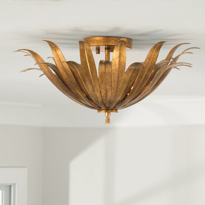 Capital Lighting 249531AG Three Light Dual Mount Semi Flush/Pendant, Antique Gold
