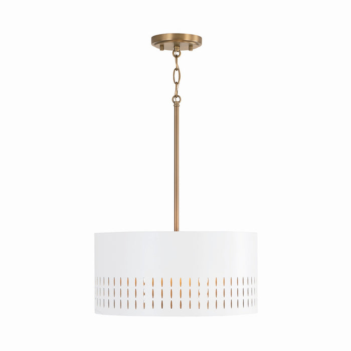 Capital Lighting 250231AW Three Light Dual Mount Semi Flush/Pendant, Aged Brass and White