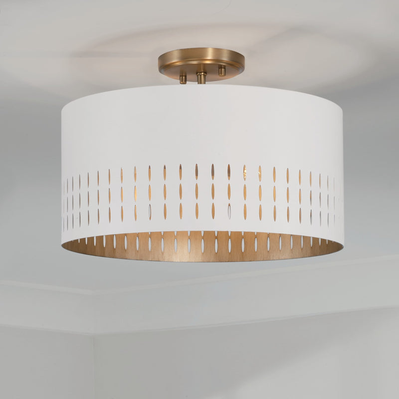 Capital Lighting 250231AW Three Light Dual Mount Semi Flush/Pendant, Aged Brass and White