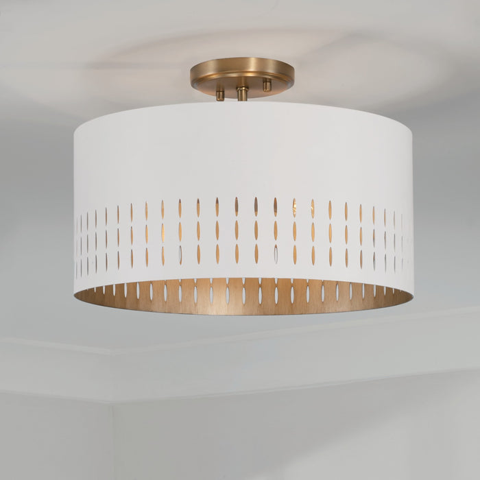 Capital Lighting 250231AW Three Light Dual Mount Semi Flush/Pendant, Aged Brass and White