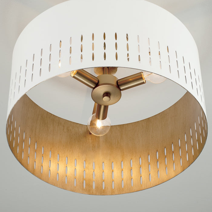 Capital Lighting 250231AW Three Light Dual Mount Semi Flush/Pendant, Aged Brass and White