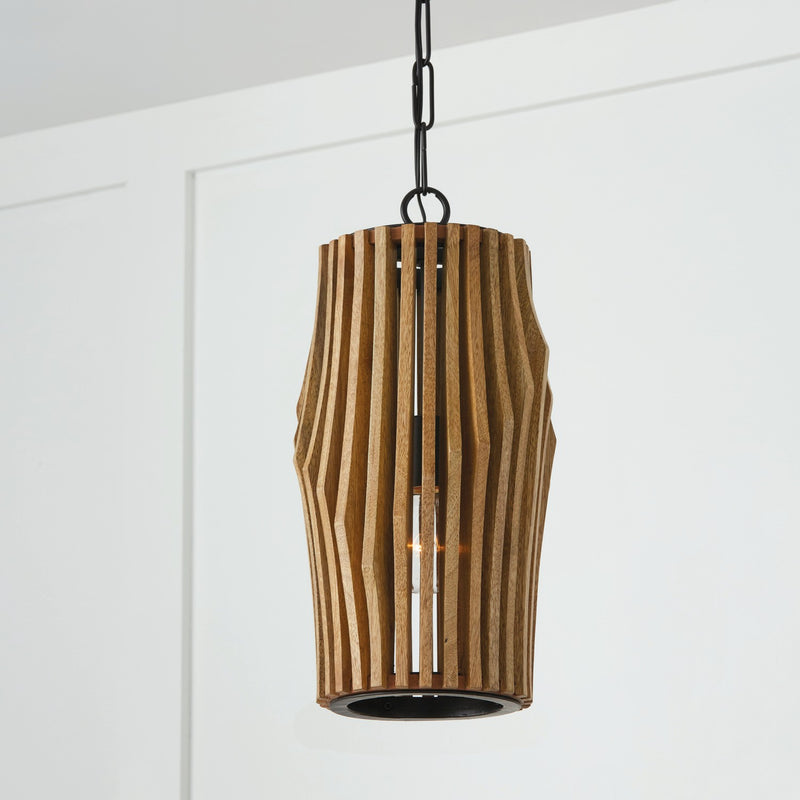 Capital Lighting 344613WK One Light Pendant, Light Wood and Matte Black