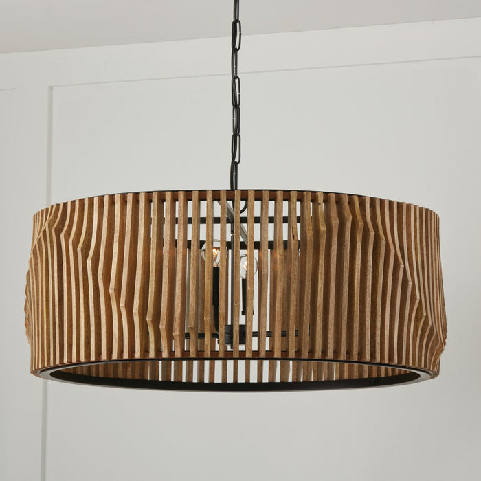 Capital Lighting 344664WK Six Light Pendant, Light Wood and Matte Black
