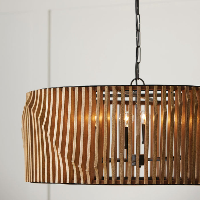 Capital Lighting 344664WK Six Light Pendant, Light Wood and Matte Black