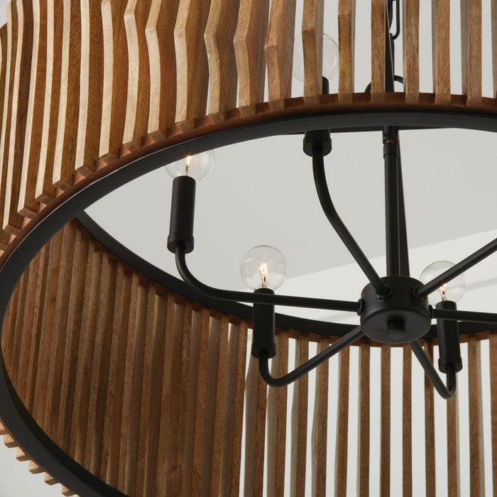 Capital Lighting 344664WK Six Light Pendant, Light Wood and Matte Black