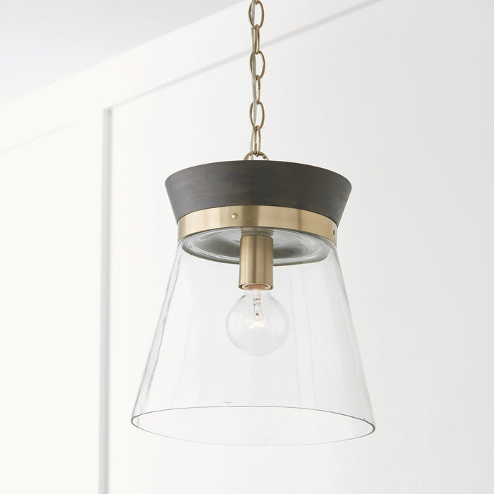 Capital Lighting 347311KR One Light Pendant, Black Stain and Matte Brass