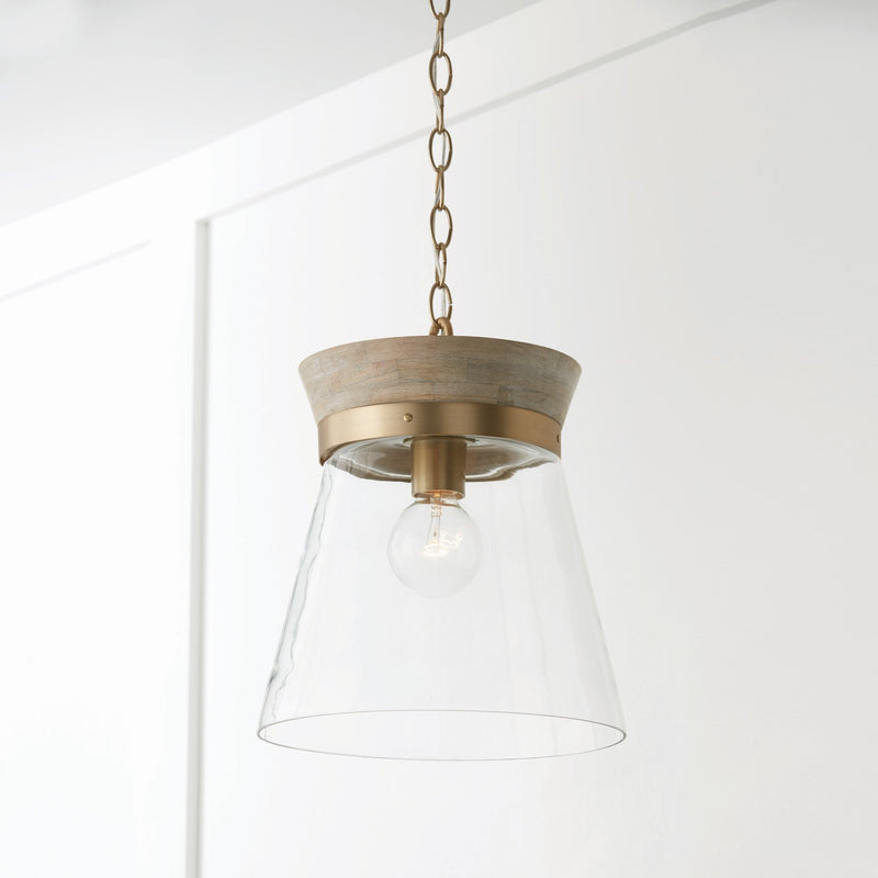 Capital Lighting 347311WS One Light Pendant, White Wash and Matte Brass