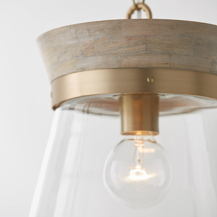 Capital Lighting 347311WS One Light Pendant, White Wash and Matte Brass